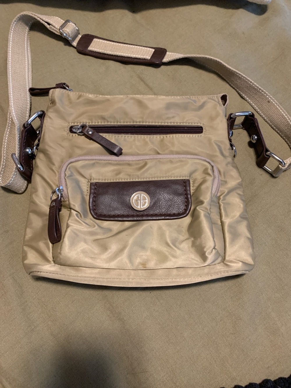 Gianni Bini Beige and Brown Crossbody Messenger Bag